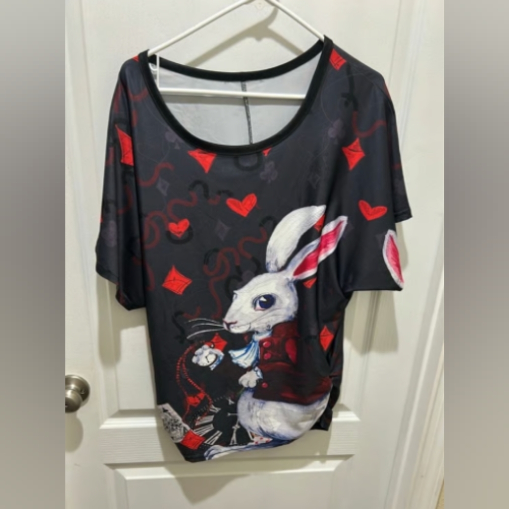 Black and Red Casual Dolman Sleeve Scoop Neck Shirt